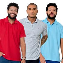 Kit 3 Camisas Gola Polo Masculina Piquet Lisa Camisaria Colombo Azul-Vermelha-Mescla 2