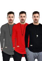 Kit 3 Camisas Longline Manga Longa 100% Algodão 30.1 Di Nuevo Street Wear Kit 3 Camisas Longline Manga Longa 100% Algodão 30.1 Di Nuevo Street Wear
