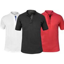 Kit 3 Camisas Masculina Gola Padre Slim Algodão Básica Com Elastano