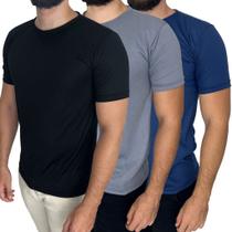 Kit 3 camisas masculina manga curta lisa gola redonda tecido algodão - Filó Modas