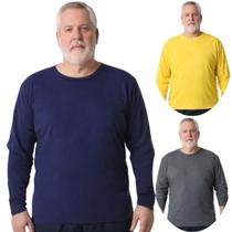 Kit 3 Camisas Masculina Manga Longa Plus Size Malha Fria
