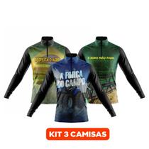 Kit 3 Camisas Masculinas Agro Proteção Solar Blusa Manga Longa