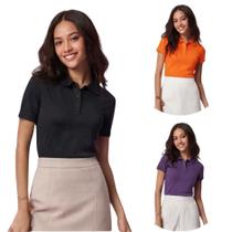 Kit 3 Camisas Polo Feminina Baby Look Piquet Poliéster