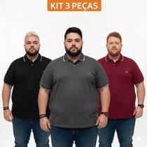 Kit 3 Camisas Polo Masculina Plus Size G1 G2 G3 Algodão Premium - Kit 3 Camisas Polo Masculina Plus Size G1 G2 G3 Algodão Premium -