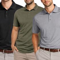 Kit 3 Camisas Polo Poliamida Masculina Básica Premium Cor:MulticoloridoTamanho:G