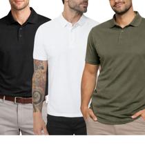 Kit 3 Camisas Polo Poliamida Masculina Básica Premium Cor:MulticoloridoTamanho:G1