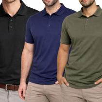 Kit 3 Camisas Polo Poliamida Masculina Básica Premium Cor:MulticoloridoTamanho:G1