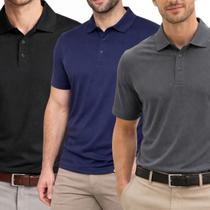 Kit 3 Camisas Polo Poliamida Masculina Básica Premium Cor:MulticoloridoTamanho:GG