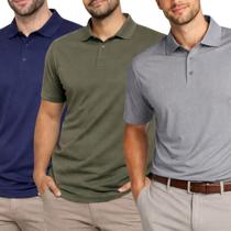 Kit 3 Camisas Polo Poliamida Masculina Básica Premium Cor:MulticoloridoTamanho:M