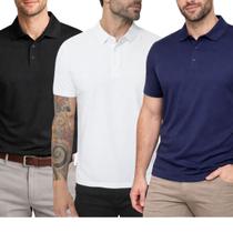 Kit 3 Camisas Polo Poliamida Masculina Básica Premium Cor:MulticoloridoTamanho:P