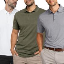 Kit 3 Camisas Polo Poliamida Masculina Básica Premium Cor:MulticoloridoTamanho:P