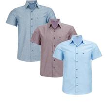 Kit 3 Camisas Sociais Amil Masculino Comfort M/Curta Com bolso Macia