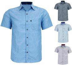 Kit 3 Camisas Sociais Masculino M/Curta Com bolso Listrada Macia e Fresca - LBL