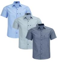 Kit 3 Camisas Social LBL Listrada Comfort Lançamento Poliéster Macia Marinho/Azul/Cinza