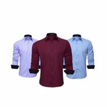 Kit 3 Camisas Social Masculina Blusa Slim Manga Longa Lisa (Marsala, Lilás, Azul Céu) Kit 3 Camisas Social Masculina Blusa Slim Manga Longa Lisa (Marsala, Lilás, Azul Céu)