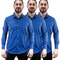 Kit 3 Camisas Social Masculina Lisa Manga Longa Camisaria Colombo