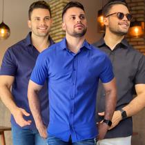 Kit 3 Camisas Social Masculina Manga Curta Slim de Botões Coloridas Sem Bolso Linha Premium Luxo Não Amassa