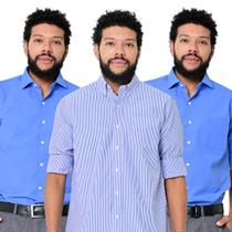 Kit 3 Camisas Social Masculina Variadas Manga Longa Camisaria Colombo
