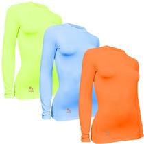 Kit 3 Camisas Térmicas Feminino Stigli Pro Proteção Solar FPU 50 Manga Longa Colorful F