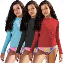 Kit 3 Camisas Térmicas Infantil Menino e Menina Tecido Geladinho Uv 2 a 14 Anos Idade Juvenil Proteção Solar Praia Piscina Manga Longa Comprida