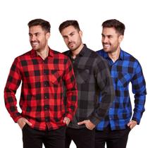 Kit 3 Camisas Xadrez Masculino Flanelado Manga Longa Kit 3 Camisas Xadrez Masculino Flanelado Manga Longa