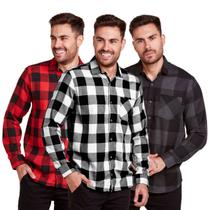 Kit 3 Camisas Xadrez Masculino Flanelado Manga Longa