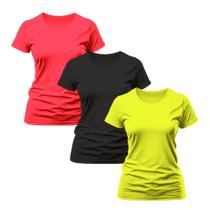 Kit 3 Camiseta Babylook Feminina Treino Academia Funcional Tecido Dryfit Leve Confortável Anti Odor