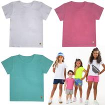 Kit 3 Camiseta Blusinha Babylook T-shirt Básica Menina Algodão + Cotton Manga Curta Infantil Juvenil Lisa Roupa Verão Feminina Criança 04-14