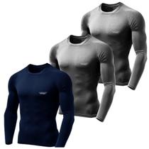 Kit 3 Camiseta Camisa Térmica Segunda Pele Manga Longa Proteção Solar UV 50+ Termica Masculina