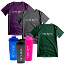 Kit 3 Camiseta Dry Fit Esporte Treino + 3 Coqueteleira 600ml - 77 Esportes