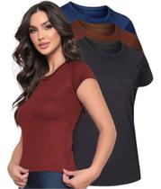 Kit 3 Camiseta Dry Fit Feminina Gola Redonda Manga Curta Anti Suor Uv Academia Treino