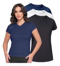 Kit 3 Camiseta Dry Fit Feminina Gola Redonda Manga Curta Anti Suor Uv Academia Treino