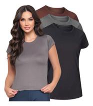 Kit 3 Camiseta Dry Fit Feminina Gola Redonda Manga Curta Anti Suor Uv Academia Treino
