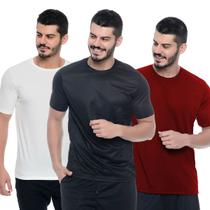 Kit 3 Camiseta DryFit Masculina Academia Modelagem SlimFit 100%Poliester Preta / Branca e Vinho