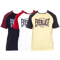 Kit 3 Camiseta Everlast Fundamentals Logo Masc Azul / Branco / Amarelo