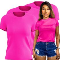 Kit 3 Camiseta Feminina Blusinhas de Viscolycra Leve Elegante Faby Fashion