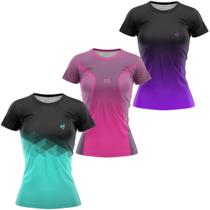 Kit 3 Camiseta Feminina Estampada Fitness Blusa Academia Caminhada Treino Musculação Dry Fit - Efect