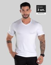 Kit 3 Camiseta Gola V Masculina Básica Com Elastano
