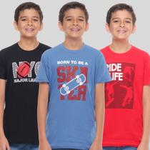 Kit 3 Camiseta Infantil Juvenil Masculina Algodão Manga Curta Varias Estampas