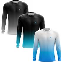 Kit 3 Camiseta Manga Longa Masculina Treino Fitness Camisa Proteção UV Moda Casual Proteção Solar