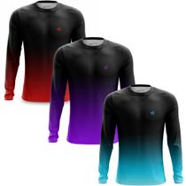 Kit 3 Camiseta Manga Longa Masculina Treino Fitness Camisa Proteção UV Moda Casual Proteção Solar