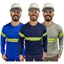 KIT 3 Camiseta Manga Longa RESISTENTE com Faixa Refletivo cores sortidas Malha Fria Uniforme Profissional Sinalização Eletricista Construção