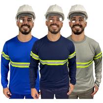 KIT 3 Camiseta Manga Longa RESISTENTE com Faixa Refletivo cores sortidas Malha Fria Uniforme Profissional Sinalização Eletricista Construção KIT 3 Camiseta Manga Longa RESISTENTE com Faixa Refletivo cores sortidas Malha Fria Uniforme Profissional Sinalização Eletricista Construção