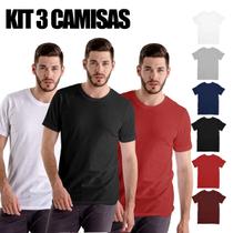 Kit 3 Camiseta Masculina básica Lisa Algodão casual camisa