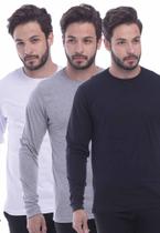 Kit 3 Camiseta Masculina basica Techmalhas camiseta manga longa lisa