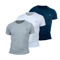 Kit 3 Camiseta Masculina Camisas 100% Algodão Premium Slim Basicas MP