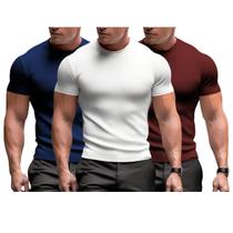 Kit 3 Camiseta Masculina Canelada Gringa Manga Curta Slim