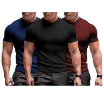 Kit 3 Camiseta Masculina Canelada Gringa Manga Curta Slim