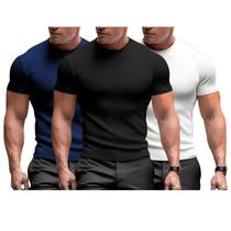 Kit 3 Camiseta Masculina Canelada Gringa Manga Curta Slim