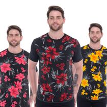 Kit 3 Camiseta Masculina Estamapada Floral Long Line Oversized